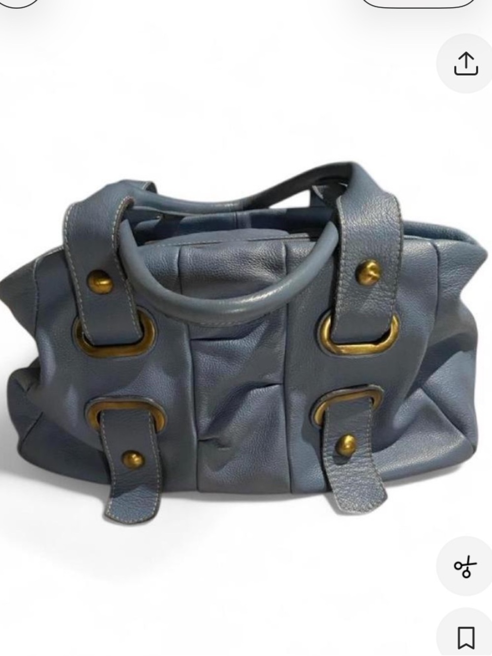 Ted Benson Italy Blue Leather Shoulder Bag with Brass Hardware